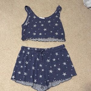 Blue star matching pajama set, shorts and cropped tank